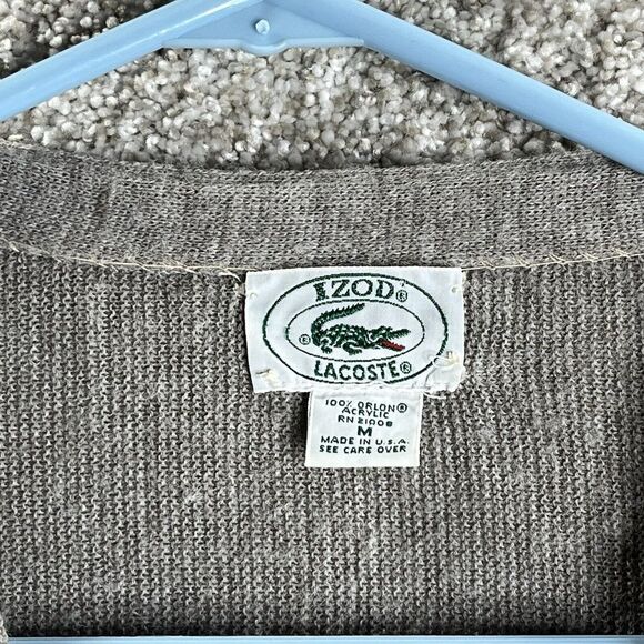 Vintage Izod Lacoste Cardigan Sweater Mens M Gray Button Grandpa Knit USA Made - Picture 2 of 6